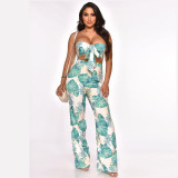 Sexy Print Wrap Jumpsuit Nightclub Wear