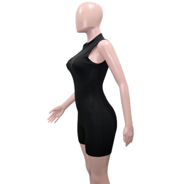Women's Sexy Pit Strip Solid Color Zipper Sleeveless Tight Shorts Jumpsuit Women