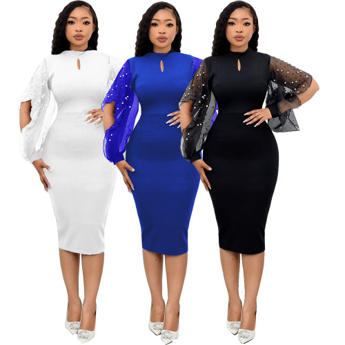 Solid Color Beaded Fashion Dress 3 Colors