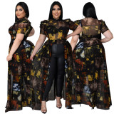 Nightclub Clothes Pile Sleeves Mesh Hollow Dress Top