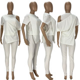 Women's Fashion Irregular Top Off Shoulder Sexy Two Piece Suit