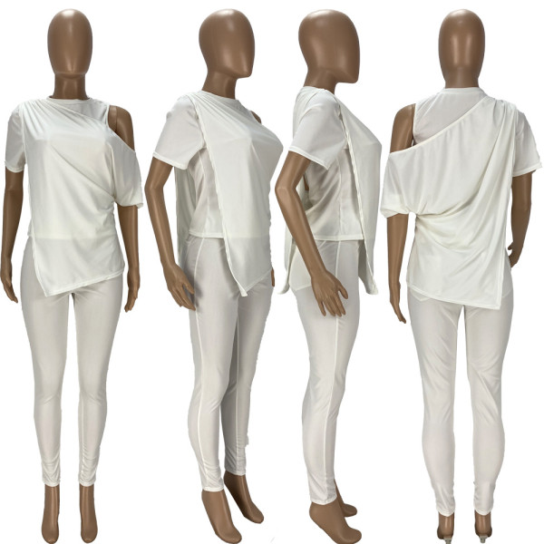 Women's Fashion Irregular Top Off Shoulder Sexy Two Piece Suit