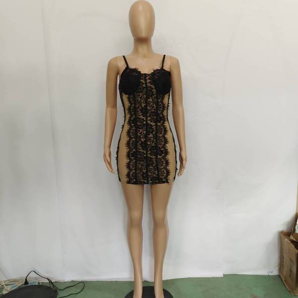 Mesh lace stitching suspender skirt with chest pad