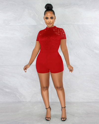 lace-paneled slim-fit commuter jumpsuit