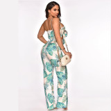 Sexy Print Wrap Jumpsuit Nightclub Wear