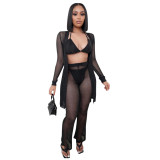 Women's Spring/Summer Fashion Fashion Sexy Mesh Perspective Suit Four-piece Set
