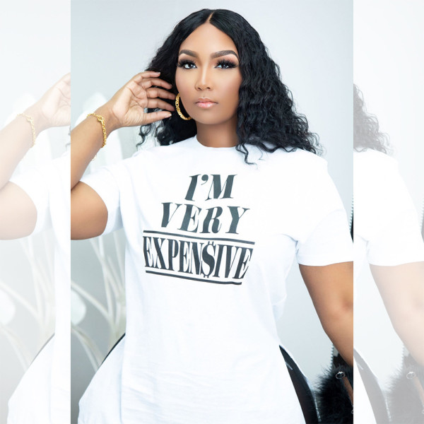 Personality fashion women's big chest letter printing short-sleeved T-shirt slit top summer