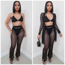 Women's Spring/Summer Fashion Fashion Sexy Mesh Perspective Suit Four-piece Set Women's Spring/Summer Fashion Fashion Sexy Mesh Perspective Suit Four-piece Set