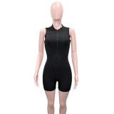 Women's Sexy Pit Strip Solid Color Zipper Sleeveless Tight Shorts Jumpsuit Women
