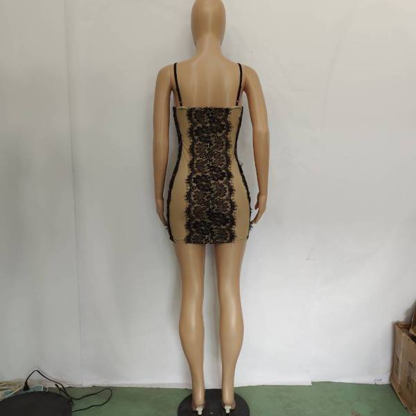 Mesh lace stitching suspender skirt with chest pad