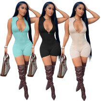 Women's Sexy Pit Strip Solid Color Zipper Sleeveless Tight Shorts Jumpsuit Women Women's Sexy Pit Strip Solid Color Zipper Sleeveless Tight Shorts Jumpsuit Women