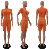 Ladies Fashion Casual Knitted Hole Short Sleeve 4 Colors Two Piece Set