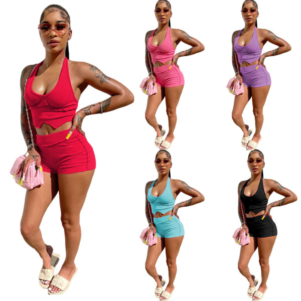 Solid Color Shorts Two Piece Fashion Casual Women's Clothing