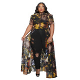 Nightclub Clothes Pile Sleeves Mesh Hollow Dress Top