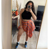 Nightclub Fashion Irregular Plaid Tie-Sleeve Fake Shirt Skirt