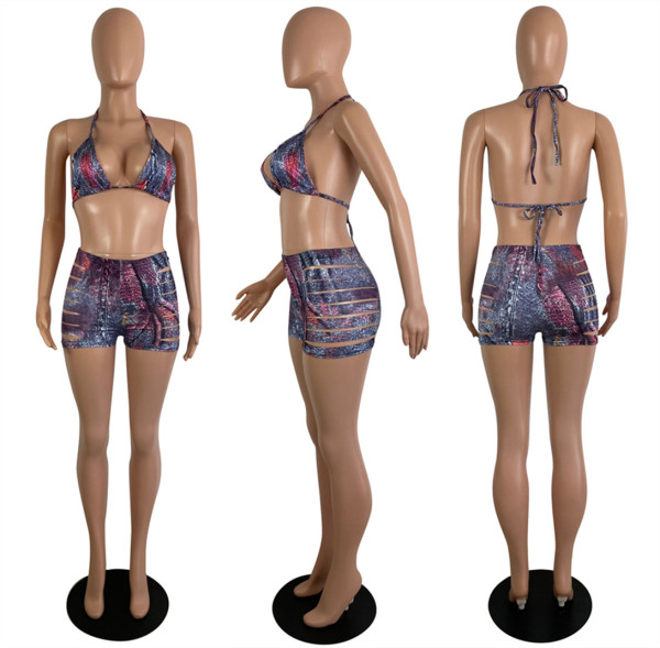Sexy Fashion Print Burnt Two Piece Set