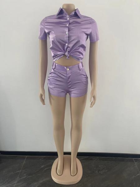 Stretch Fashion Short Sleeve Shirt Casual Two Piece Suit