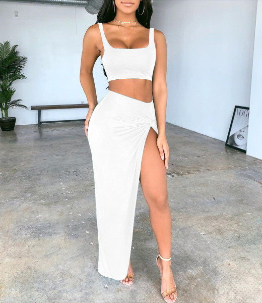 Fashion Tank Top Skirt Split Swing Skirt Skirt Including Safety Hakama Set