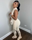 Sexy Women's Clothes Cutout Pleated Pants Two-Piece Set