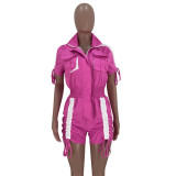 Paneled Drawstring Cargo Short Sleeve Playsuit