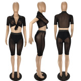 Mesh Splicing Perspective Tie Knot Two-piece Suit