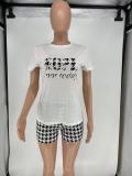 Sexy Printed Cotton Faux Short Sleeve Shorts Two-Piece Set