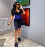 Fashion Stripe Print Shorts Two-Piece Tracksuit
