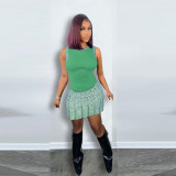 Positioned Print Sleeveless Skirt Set