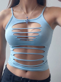 Solid Color Sleeveless Multiple Cutout Tank Top