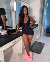 Casual Low Cut Slim Fit Sleeveless Pit Strip Solid Color Jumpsuit Casual Low Cut Slim Fit Sleeveless Pit Strip Solid Color Jumpsuit