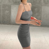 Solid Color Casual Patchwork Open Back Sling Slim Short Dress