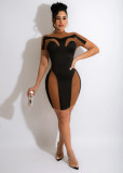 Women's Spring/Summer Sexy Mesh Panel Short Sleeve Dress