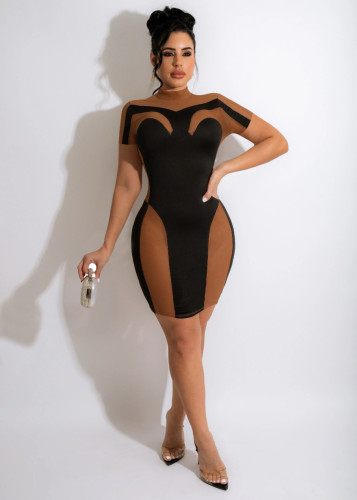 Women's Spring/Summer Sexy Mesh Panel Short Sleeve Dress