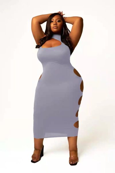 Plus Size Women's Fashion Basic Solid Color Dress