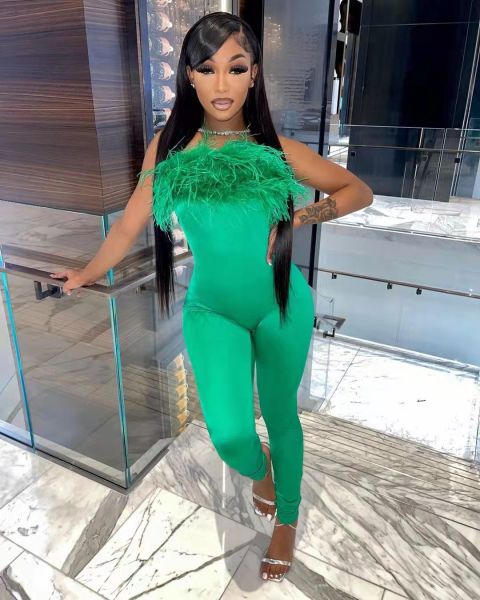 Ostrich Hair One Shoulder Tight Sexy Ladies Jumpsuit