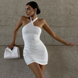 Solid Color Casual Sleeveless Open Back Adjuster Halter Dress