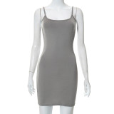 Solid Color Casual Patchwork Open Back Sling Slim Short Dress