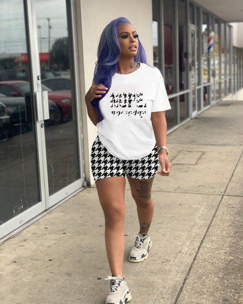 Sexy Printed Cotton Faux Short Sleeve Shorts Two-Piece Set