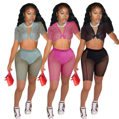 Mesh Splicing Perspective Tie Knot Two-piece Suit