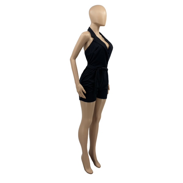 Women's Casual Backless Tie Solid Color Sleeveless Bodysuit