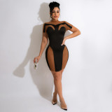 Women's Spring/Summer Sexy Mesh Panel Short Sleeve Dress