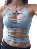 Solid Color Sleeveless Multiple Cutout Tank Top