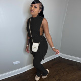 Sexy Women's Clothes Cutout Pleated Pants Two-Piece Set