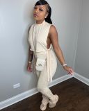 Sexy Women's Clothes Cutout Pleated Pants Two-Piece Set