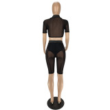 Mesh Splicing Perspective Tie Knot Two-piece Suit