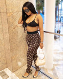 Crescent print swimsuit trousers two-piece set Offset top trousers