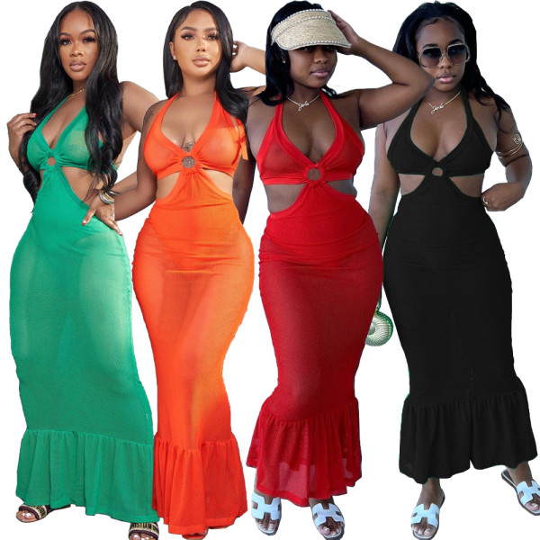 Women's Fashion Sexy Perspective Strap Mesh Dress