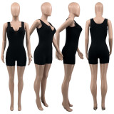 Casual Low Cut Slim Fit Sleeveless Pit Strip Solid Color Jumpsuit