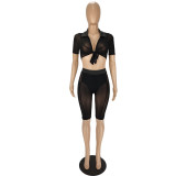 Mesh Splicing Perspective Tie Knot Two-piece Suit