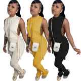 Sexy Women's Clothes Cutout Pleated Pants Two-Piece Set
